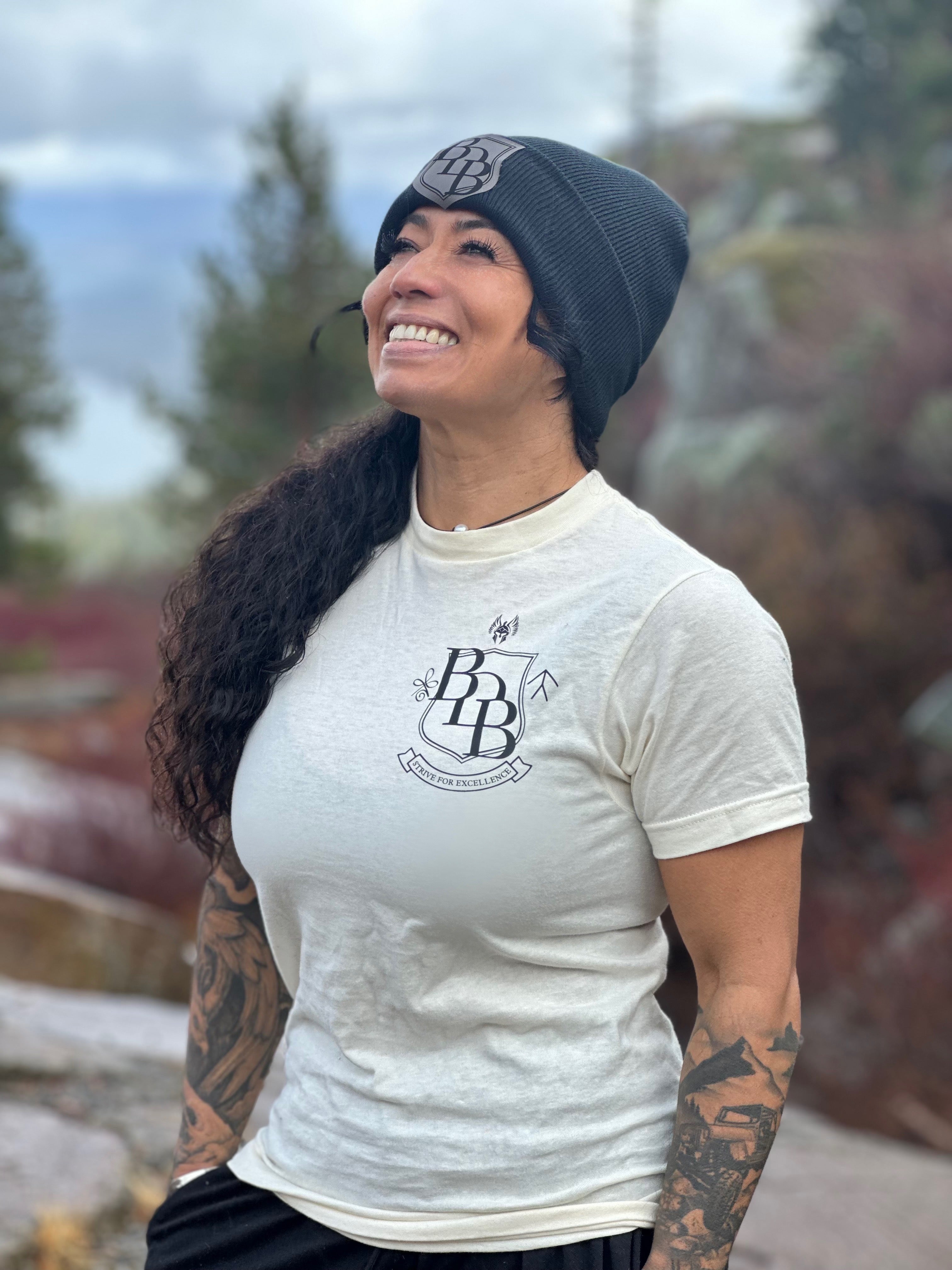 BDB leather patched beanie